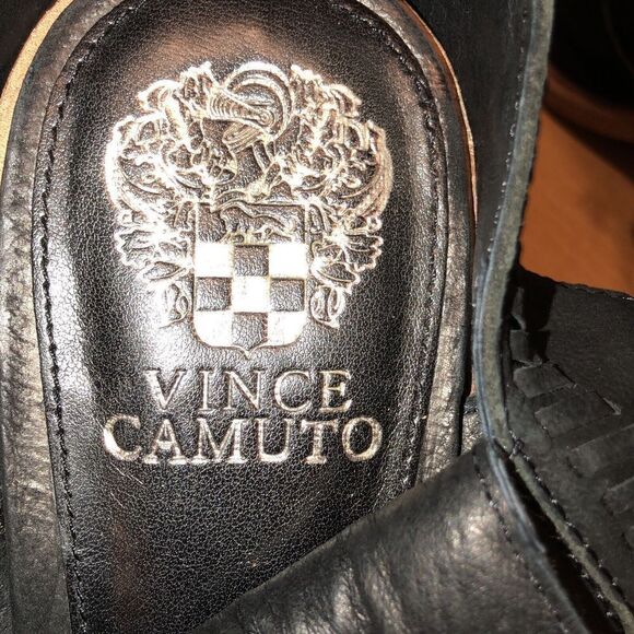 Vince Camuto Karinta Black Peep Toe Booties Block Heel Leather Shooties Sz 11m - Picture 8 of 10